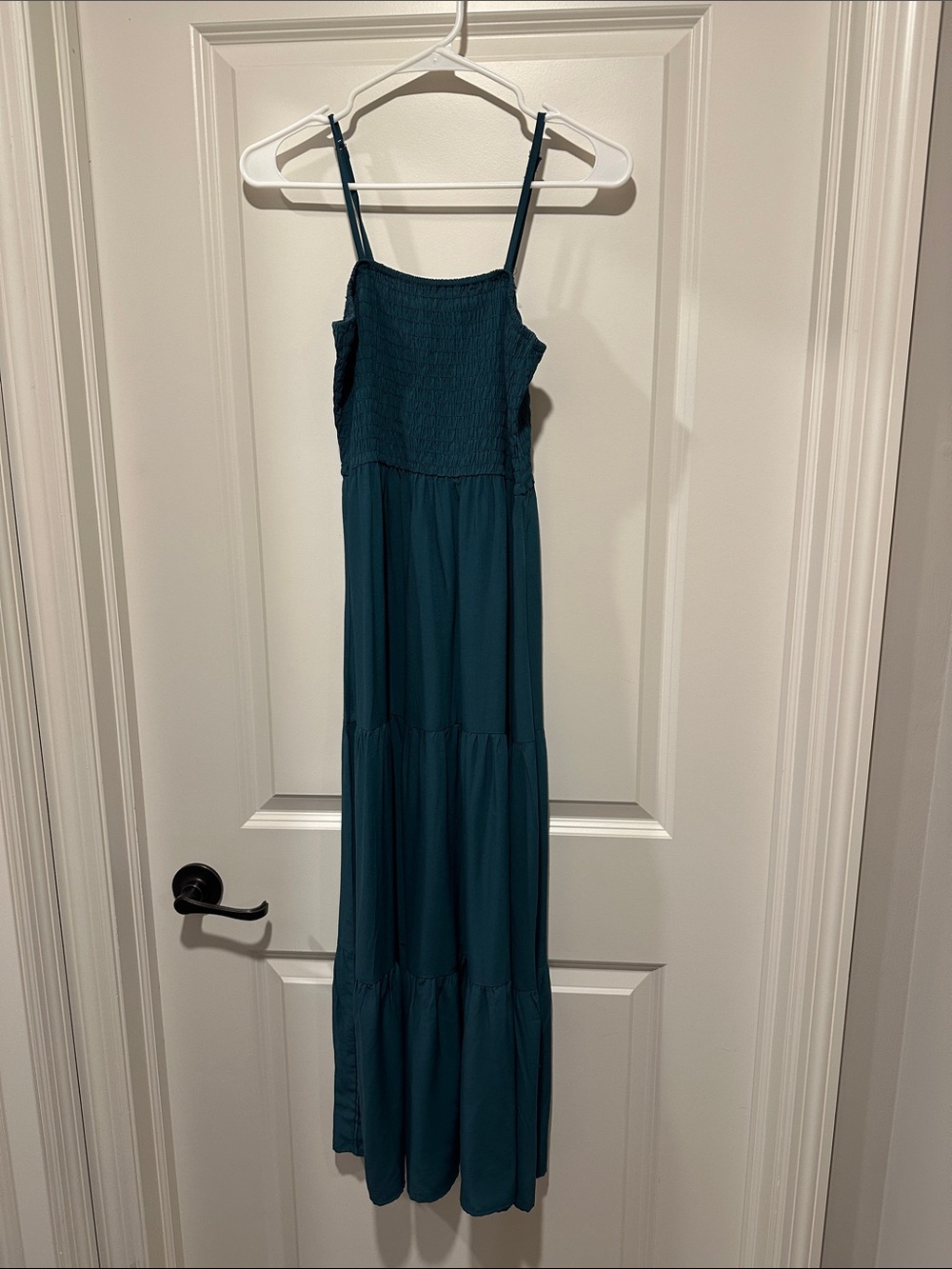 Smocked Bodice Teal Maxi Dress with Adjustable Straps